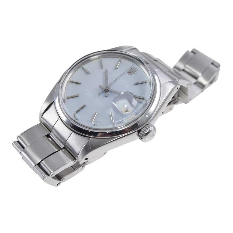 Women's or Men's Rolex Steel Oyster Perpetual Date with Custom Lavender Dial, circa 1960's For Sale