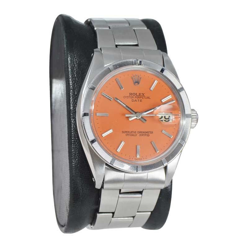Moderne Rolex Steel Oyster Perpetual Date with Custom Finished Orange Dial circa, 1960s en vente