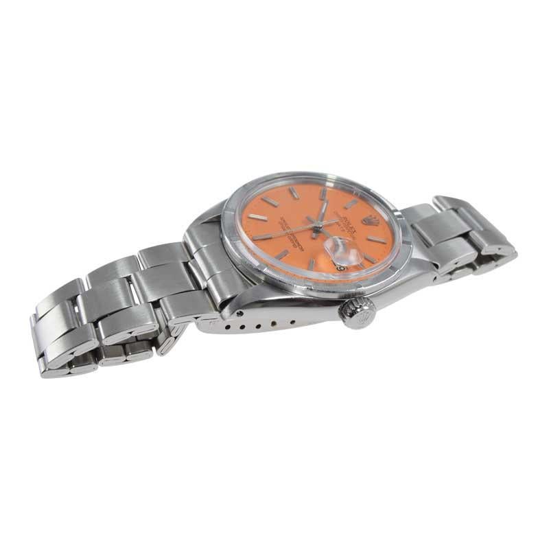 Rolex Steel Oyster Perpetual Date with Custom Finished Orange Dial circa, 1960s Unisexe en vente