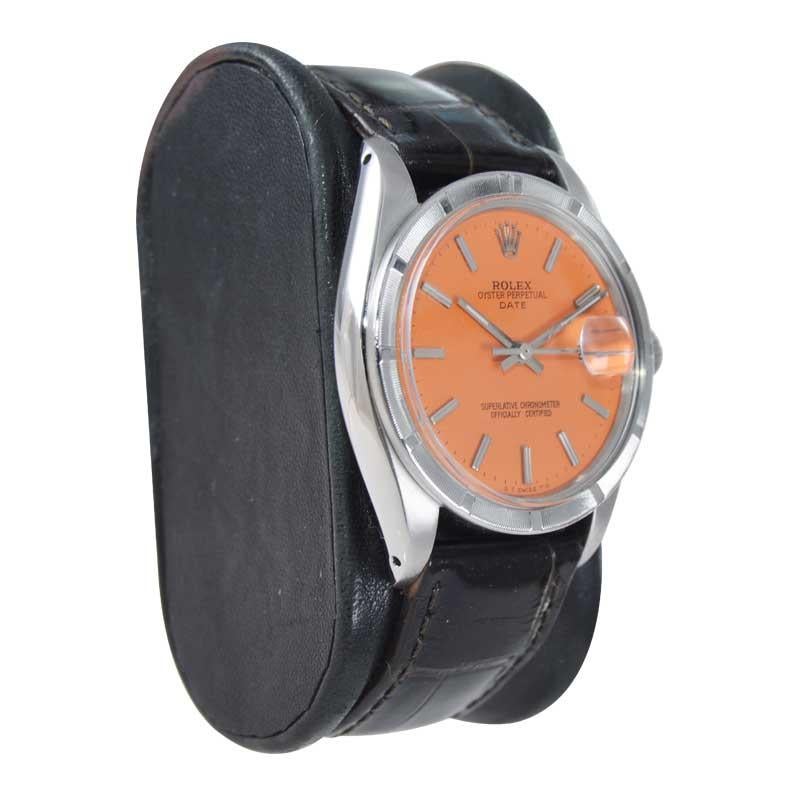 Modern Rolex Steel Oyster Perpetual Date with Custom Finished Orange Dial, circa 1970's