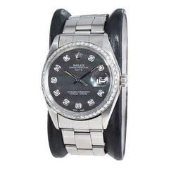 Rolex Steel Oyster Perpetual Date Custom Mother of Pearl Diamond Dial and Bezel