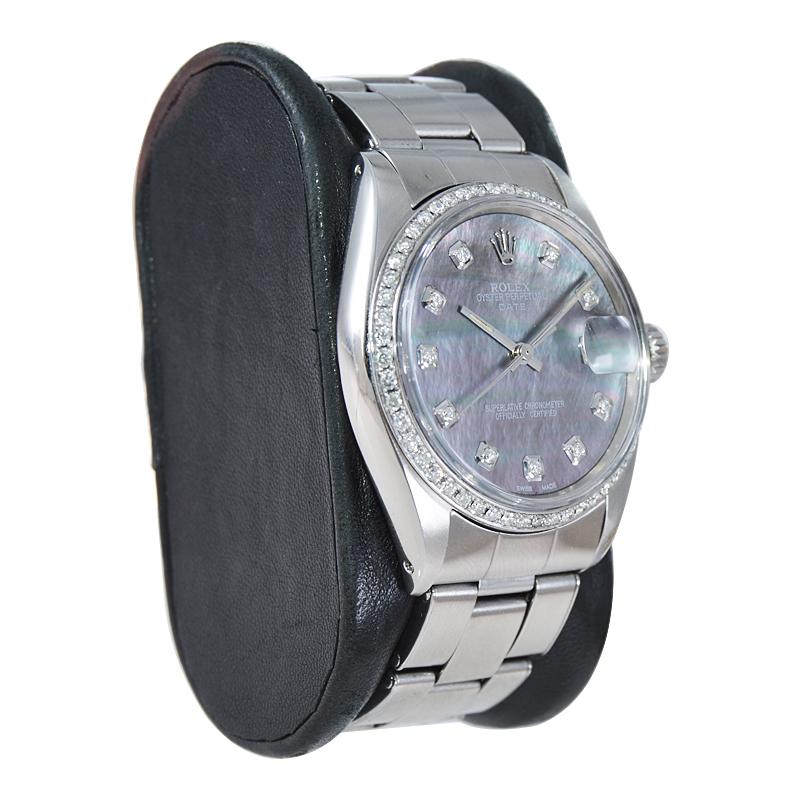 Rolex Oyster Perpetual Date personnalisée en acier, cadran et lunette en nacre et diamants Unisexe en vente