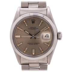 Vintage Rolex stainless steel Date Gray Dial self winding Wristwatch Ref 1500, c 1970