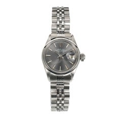 Rolex Edelstahl Datum Grau Zifferblatt Damen Armbanduhr