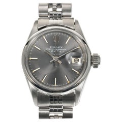 Vintage Rolex Stainless Steel Date Grey Dial Ladies Wristwatch