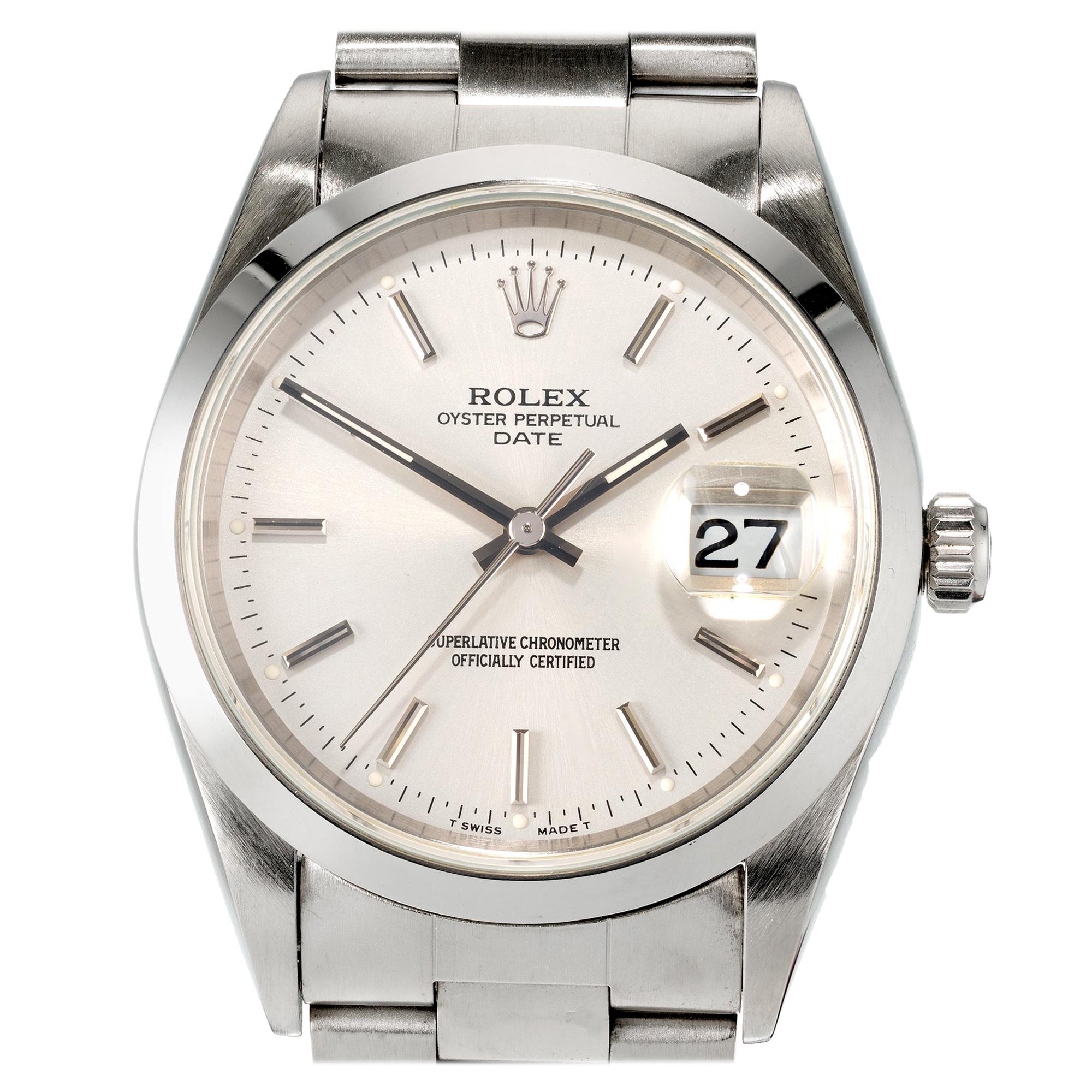 Rolex Stainless Steel Date Just Plain Bezel Mens Wristwatch Ref 15200