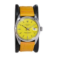 Rolex Edelstahl Oyster Perpetual Date mit maßgefertigtem gelbem Zifferblatt 1970er Jahre