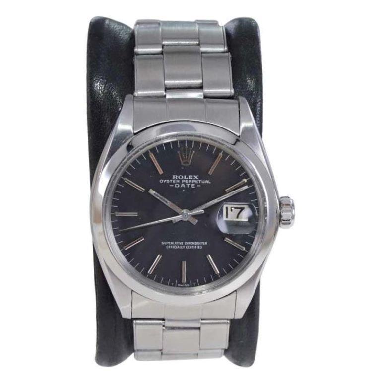 Rolex Stainless Steel Oyster Perpetual Date Original Black Dial from 1969 For Sale 2
