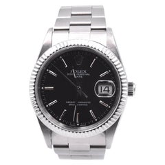 Rolex Stainless Steel Date with Black Stick Dial Watch Ref. 15200