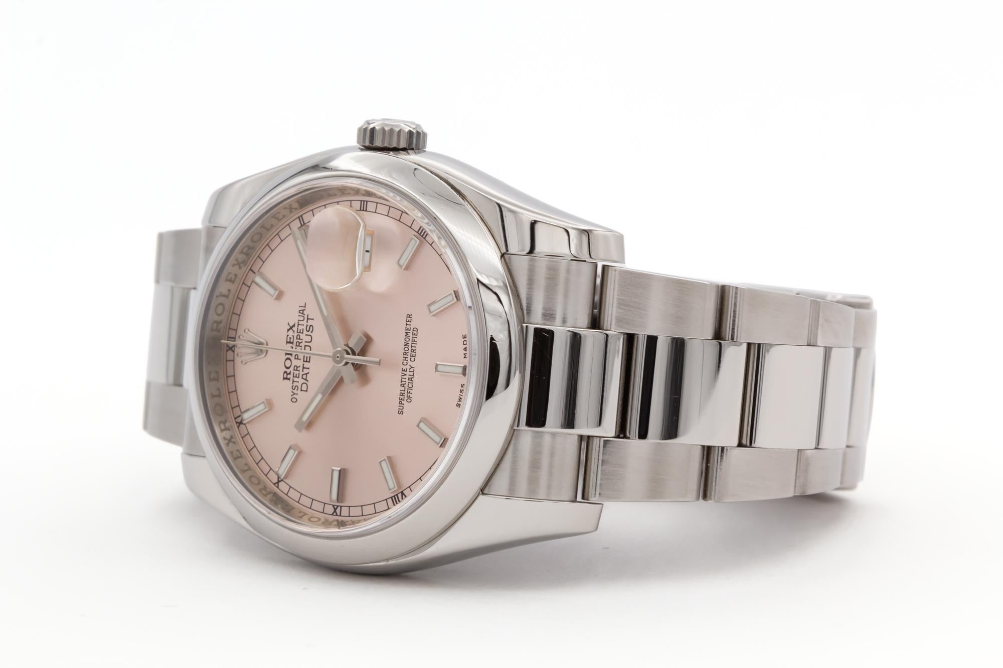 Contemporary Rolex Stainless Steel Datejust 36mm With Rare Pink Dial 116200