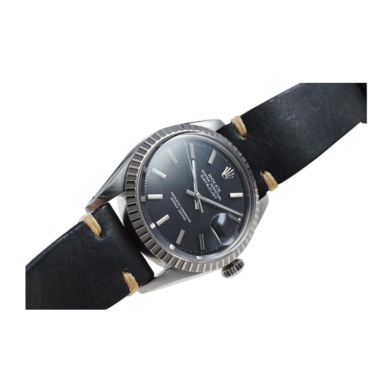 Bracelet Jubilee de Rolex en acier inoxydable et cadran noir Datejust, début des années 1970 en vente 4