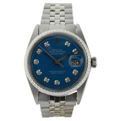 Retro Rolex Stainless Steel Datejust Blue Diamond Dial Watch, circa 1970s