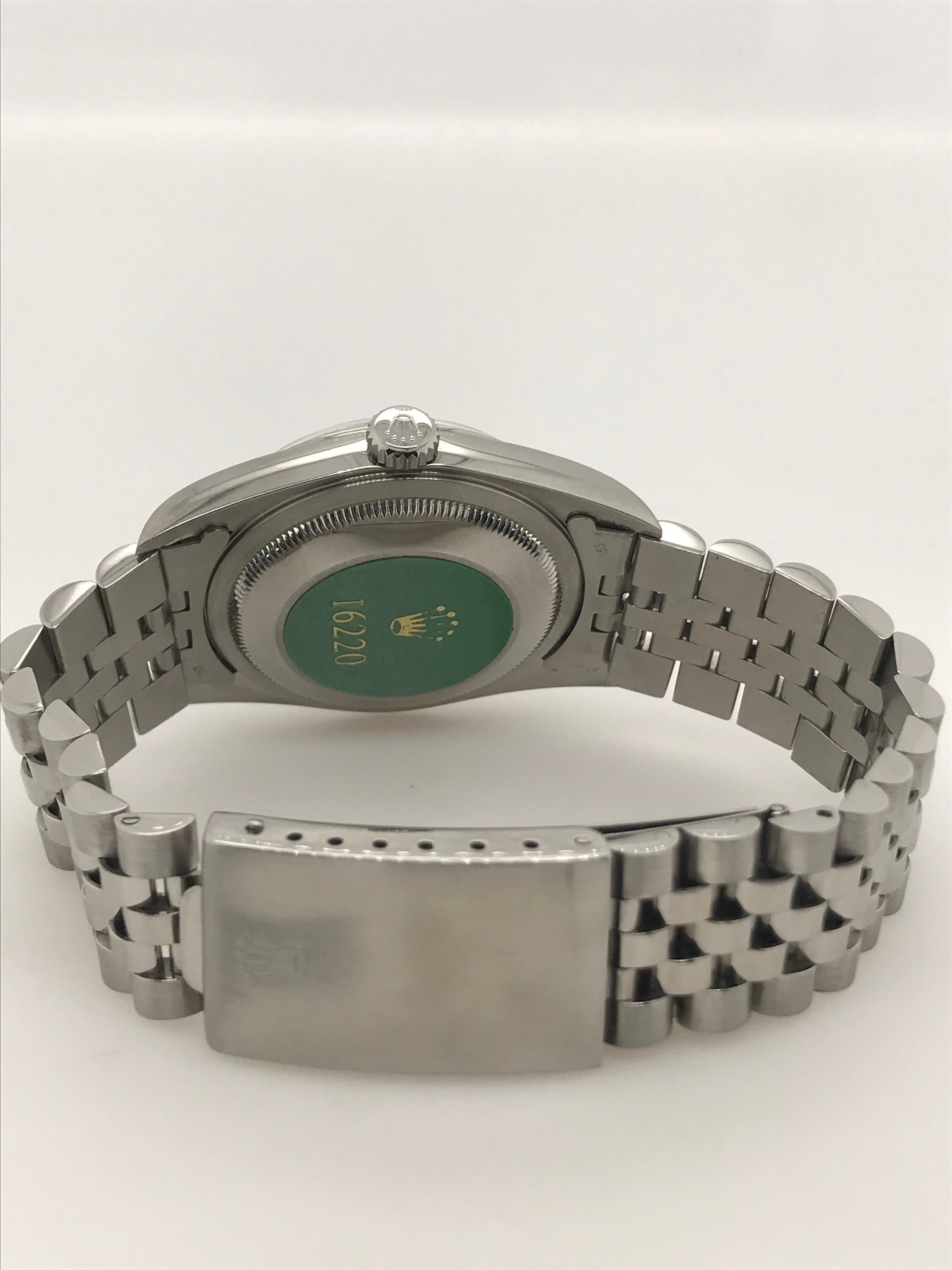 Round Cut Rolex Stainless Steel Datejust Blue Diamond Dial Wristwatch, circa 2000