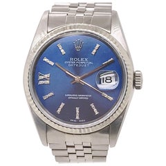 Rolex Stainless Steel Datejust Blue Diamond Dial Wristwatch, circa 2000