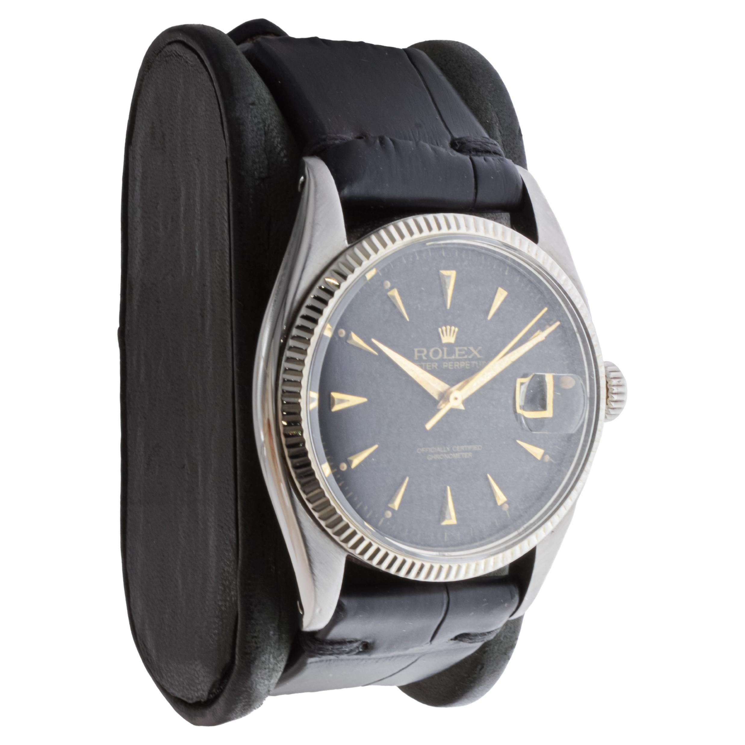Modernist Rolex Stainless Steel Datejust circa 1953-54 with Original Solid Gold Bezel