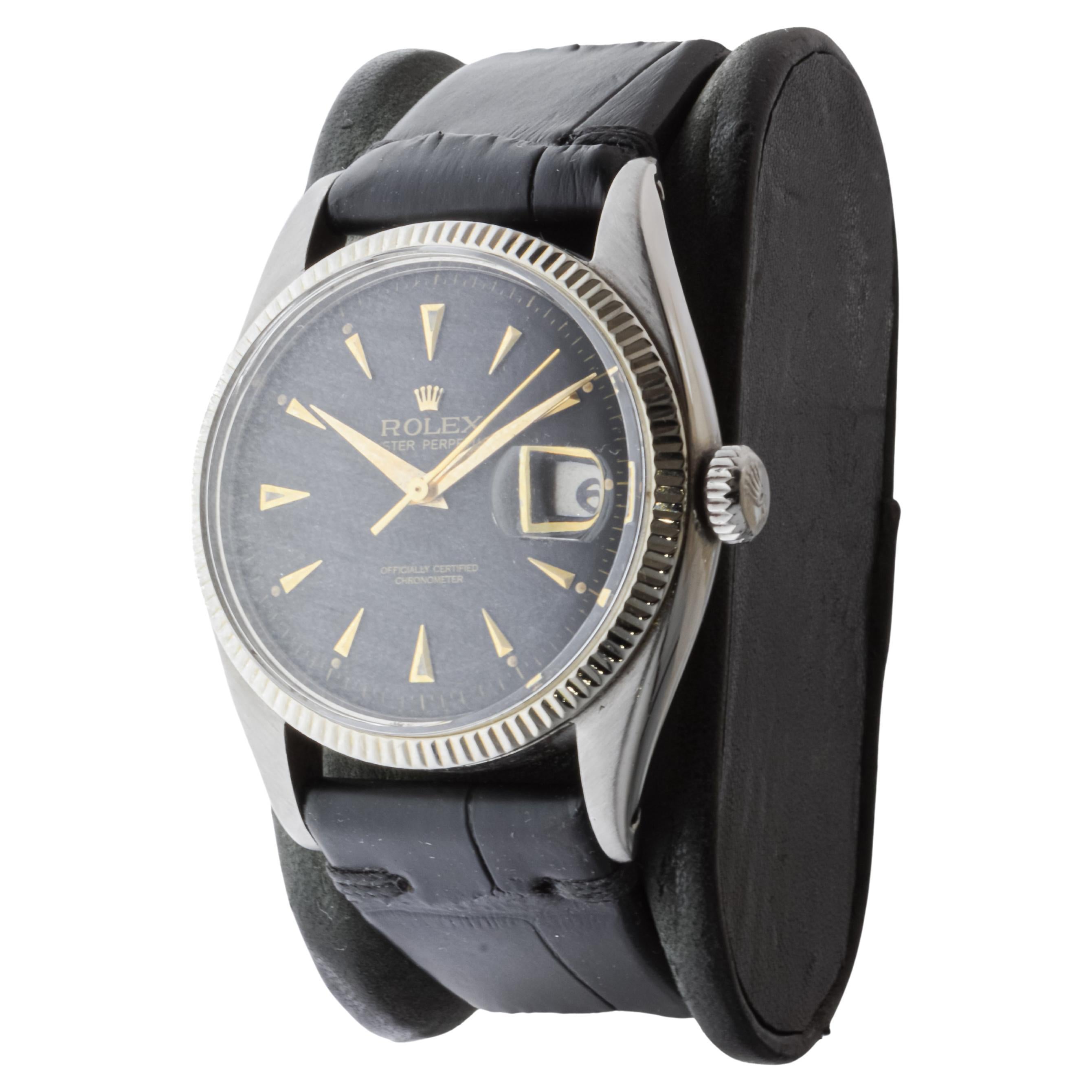 Rolex Stainless Steel Datejust circa 1953-54 with Original Solid Gold Bezel 1