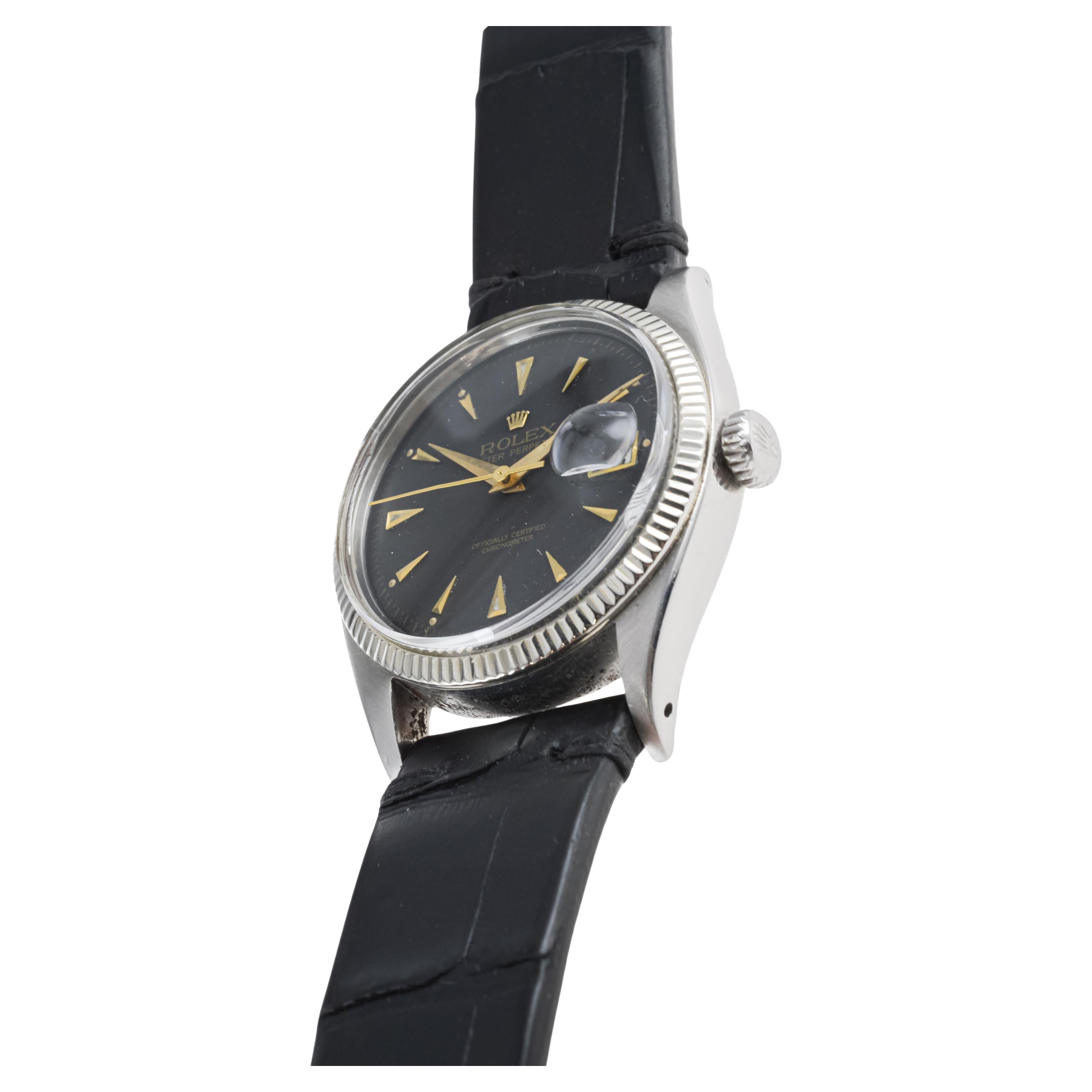 Rolex Stainless Steel Datejust circa 1953-54 with Original Solid Gold Bezel 4