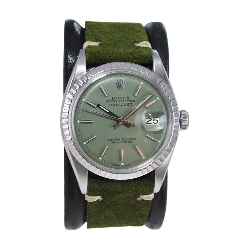 FACTORY / HOUSE: Rolex Watch Company
STYLE / REFERENCE: Oyster Perpetual Datejust / Reference 1603
METAL / MATERIAL: Stainless Steel 
DIMENSIONS:  44mm X 36mm
CIRCA: 1960's
MOVEMENT / CALIBER: Perpetual Winding / 26 Jewels / Caliber 1500 series
DIAL