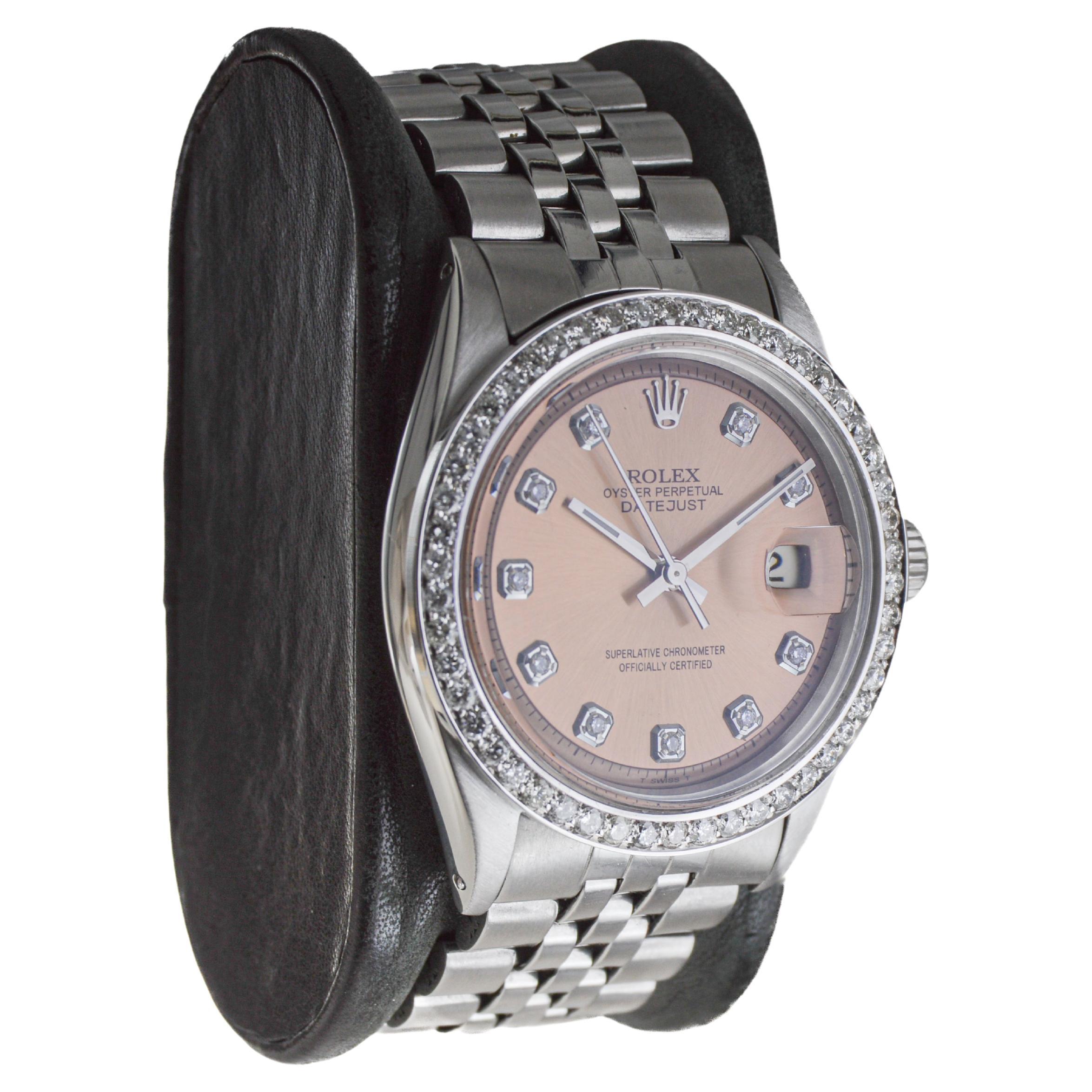 FACTORY / HOUSE: Rolex Watch Company
STYLE / REFERENCE: Datejust / Reference 1603
METAL / MATERIAL: Stainless Steel
CIRCA / YEAR: 1960's
DIMENSIONS / SIZE:  Length 44mm X Diameter 36mm
MOVEMENT / CALIBER: Perpetual Winding / 26 Jewels / Caliber