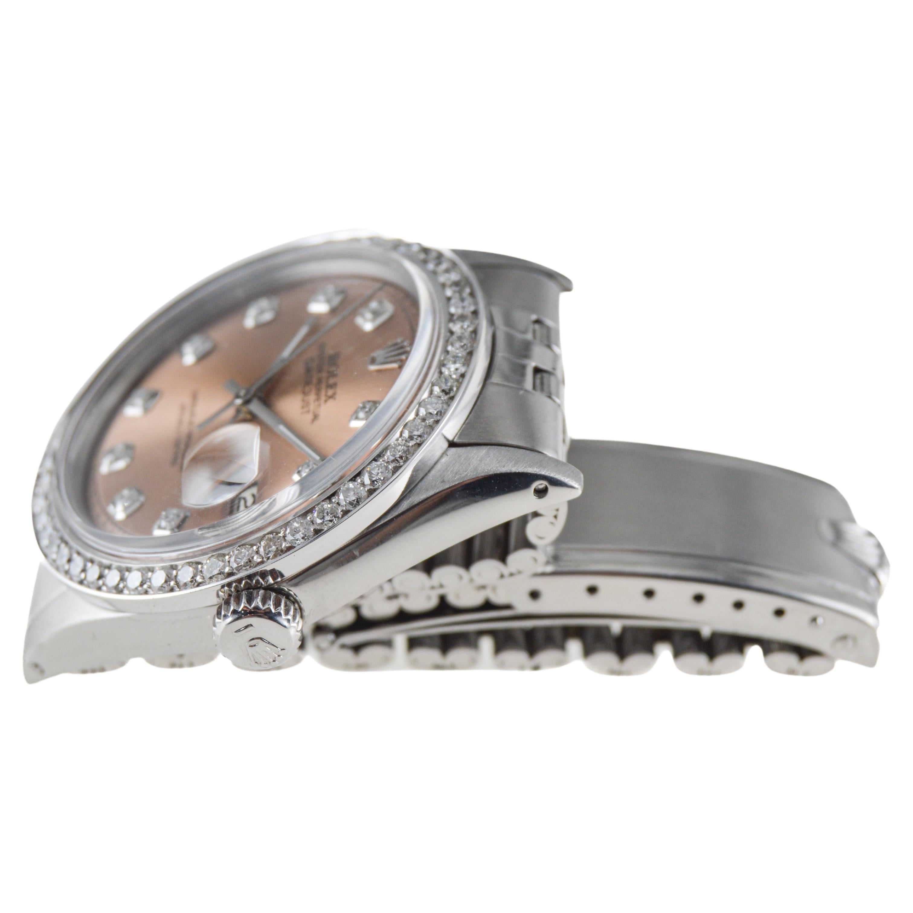 Rolex Edelstahl Datejust Custom Finished Dial Diamond Lünette, circa 1960er Jahre 3