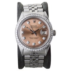 Retro Rolex Stainless Steel Datejust Custom Finished Dial Diamond Bezel, circa 1960's