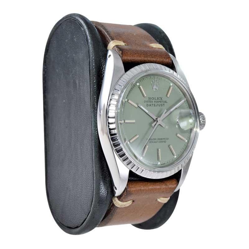 Modern Rolex Stainless Steel Datejust Custom Finished Green Dial, Circa 1970's