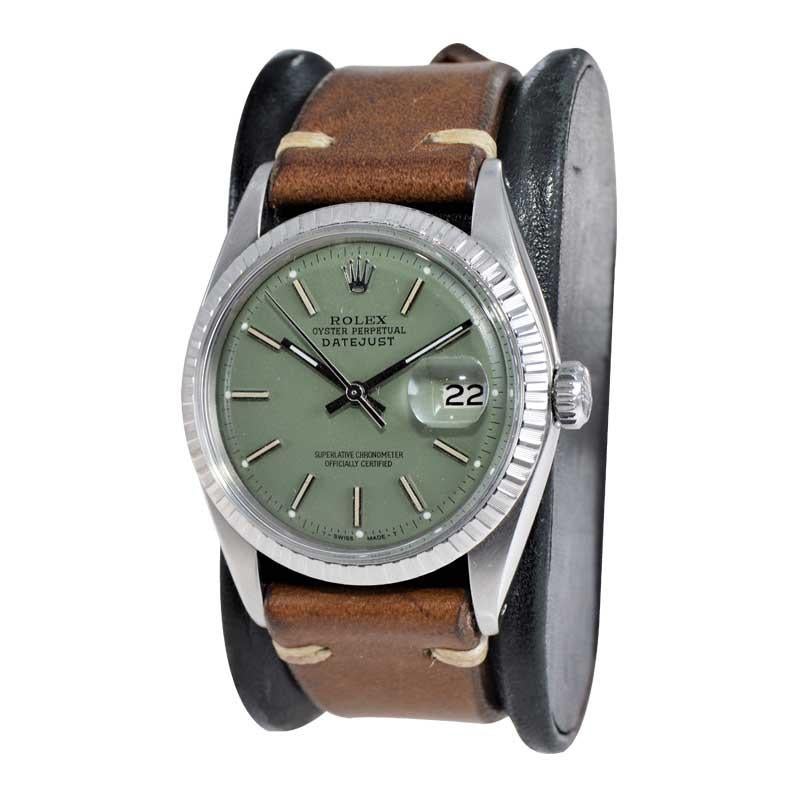 Rolex Stainless Steel Datejust Custom Finished Green Dial, Circa 1970's 1