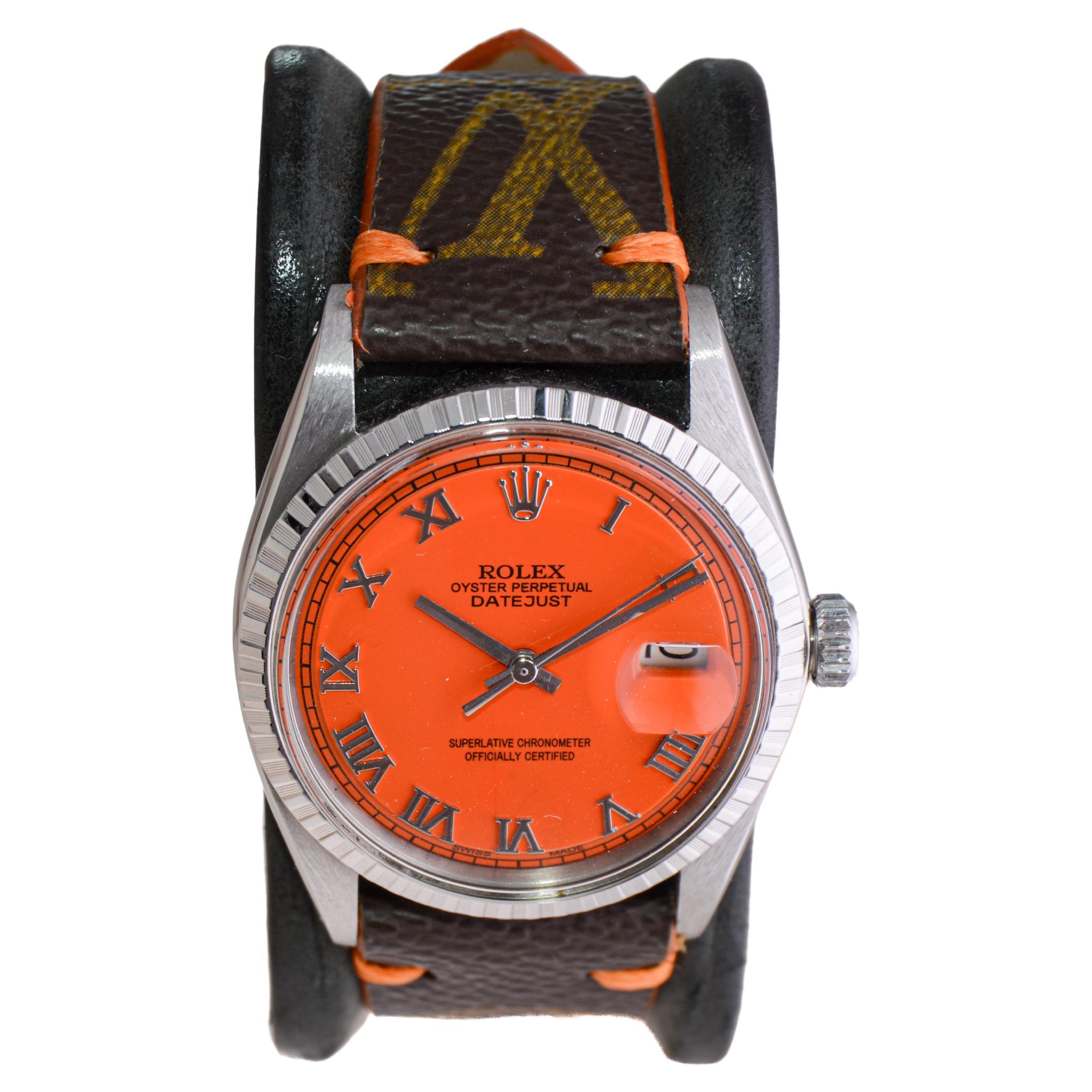 Modern Rolex Stainless Steel Datejust Custom Made Dial, circa 1960's with Vuitton Strap For Sale