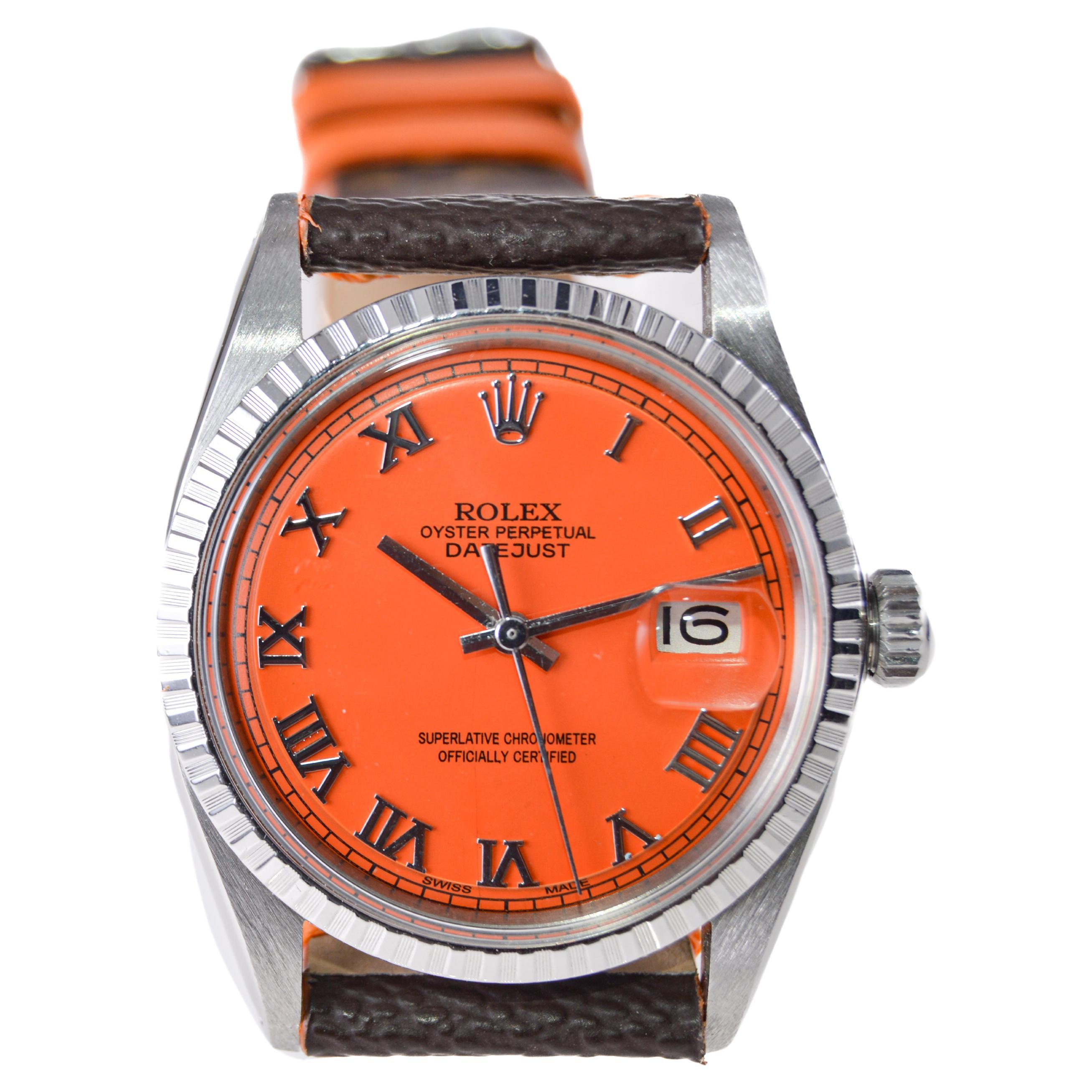 Rolex Stainless Steel Datejust Custom Made Dial, circa 1960's with Vuitton Strap In Excellent Condition For Sale In Long Beach, CA
