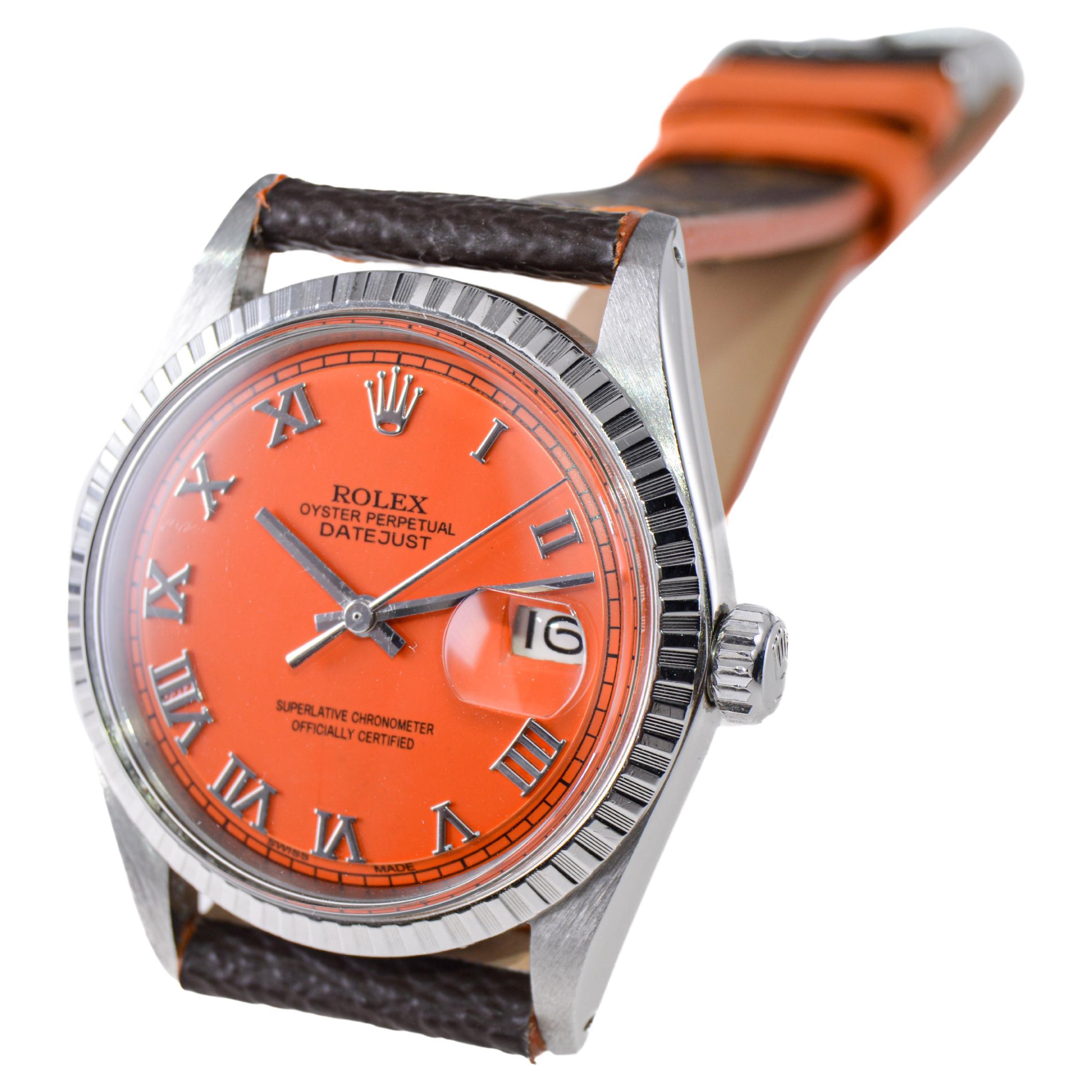 Rolex Stainless Steel Datejust Custom Made Dial, circa 1960's with Vuitton Strap For Sale 3