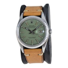 Rolex Montre Datejust en acier inoxydable avec cadran vert fini sur-mesure, circa 1970