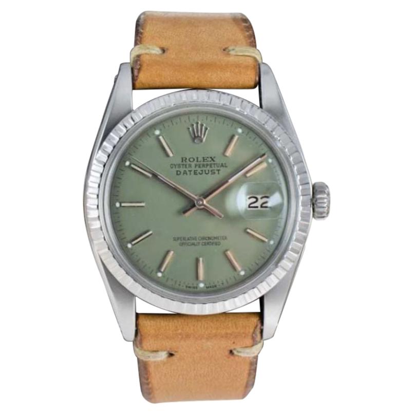 Rolex Stainless Steel Datejust Custom Finished Green Dial, Circa 1970's