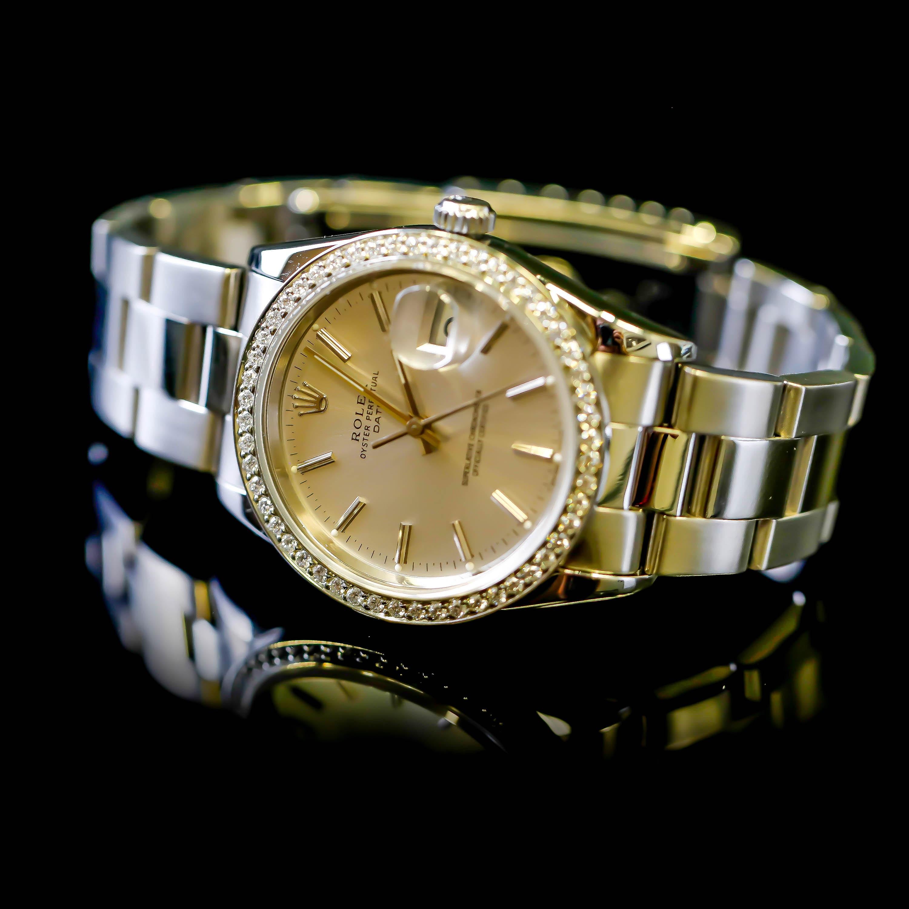 Rolex Edelstahl Datejust Diamant-Lünette Automatik-Armbanduhr Herren im Angebot 4