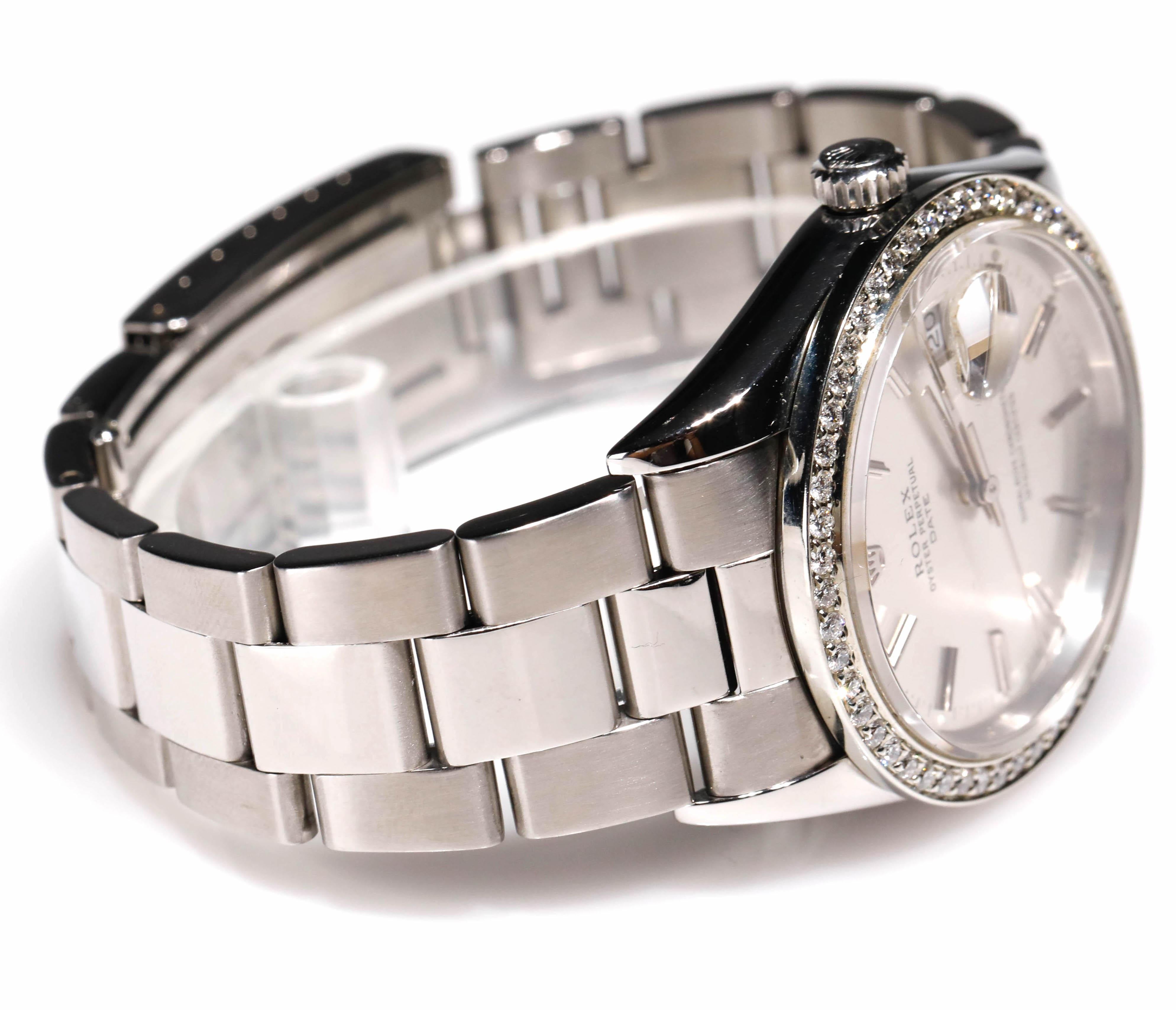 Taille ronde Rolex Stainless Steel Datejust Diamond Bezel Automatic Wristwatch Men's en vente