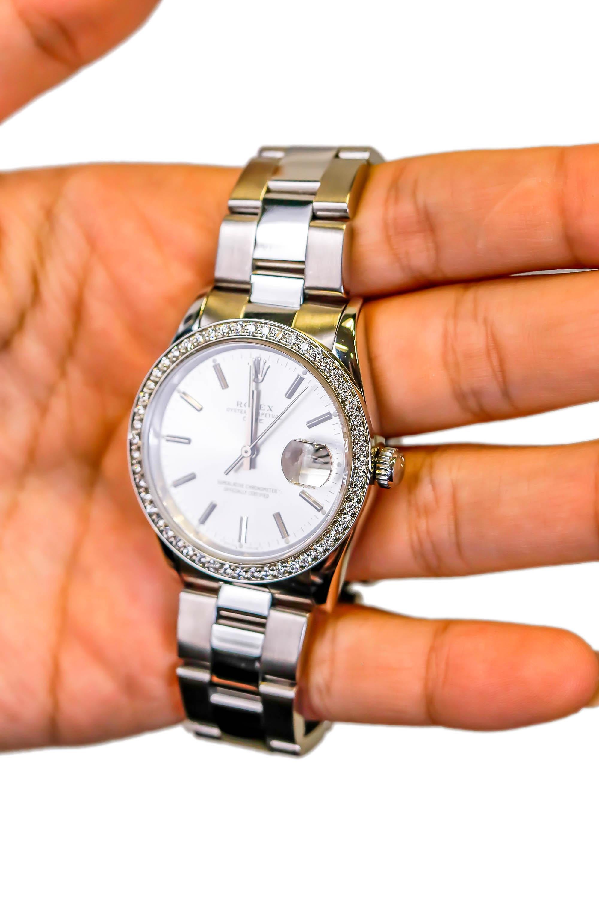 Rolex Edelstahl Datejust Diamant-Lünette Automatik-Armbanduhr Herren im Angebot 2