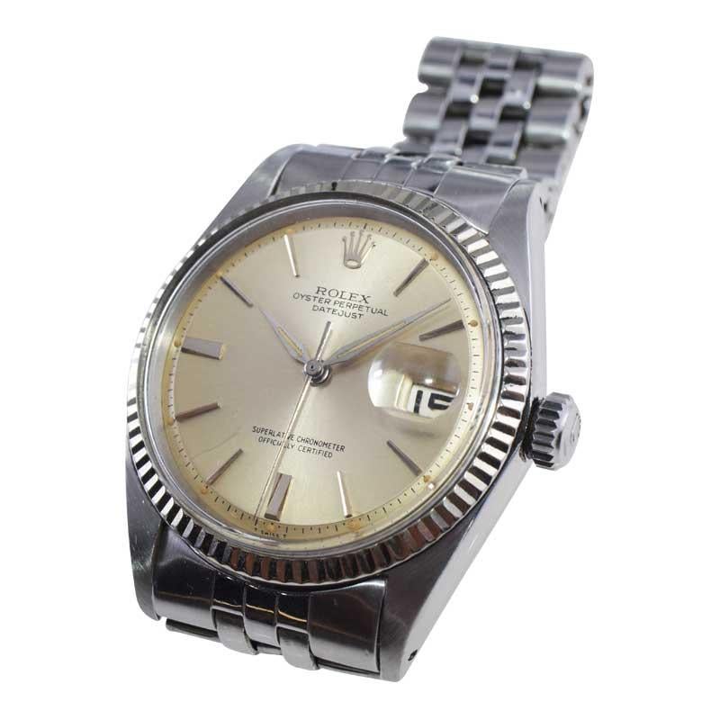 Modern Rolex Stainless Steel Datejust from 1967 with Original Dial and Dauphine Hands For Sale