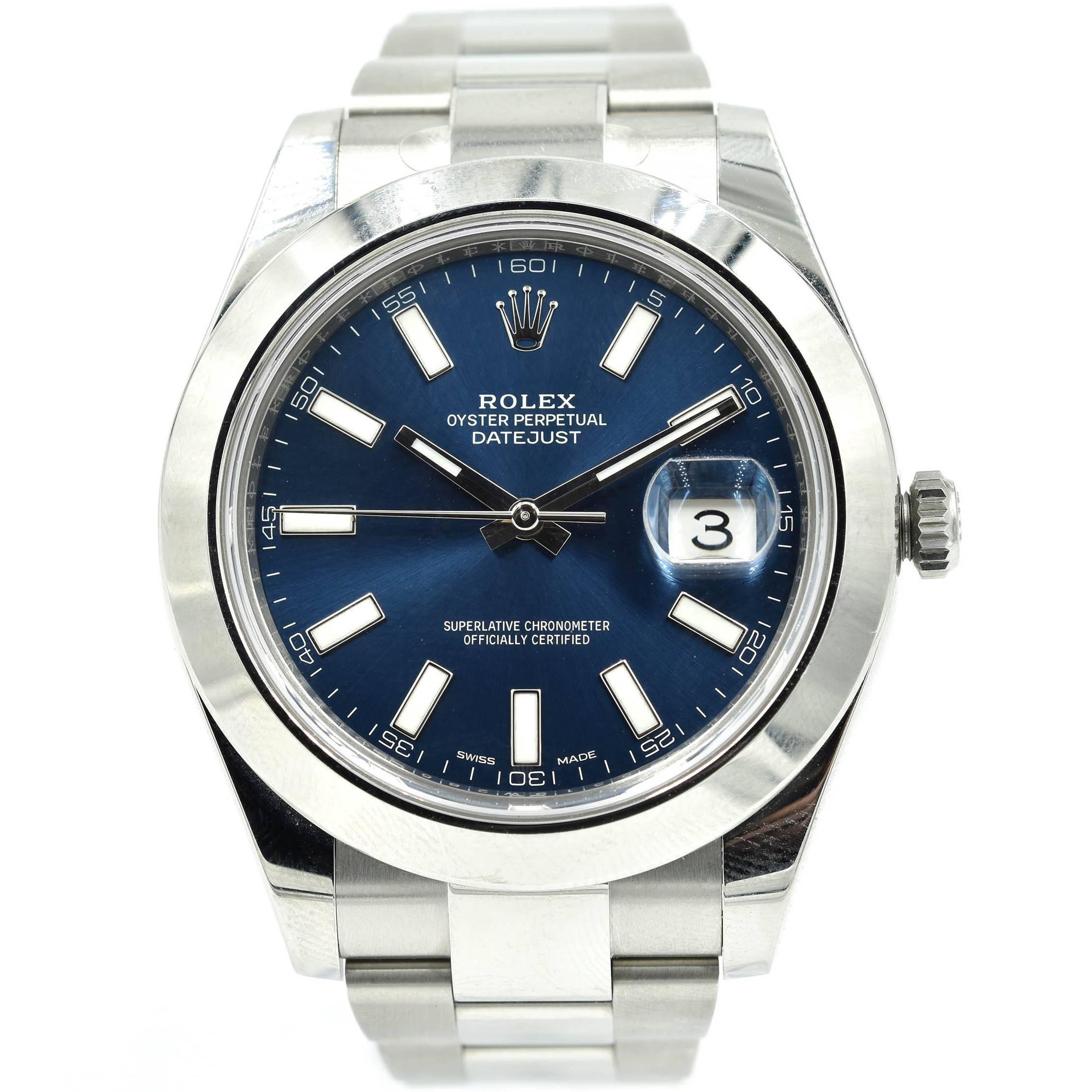 Rolex Stainless Steel Datejust II Blue Dial Oyster Automatic Wristwatch