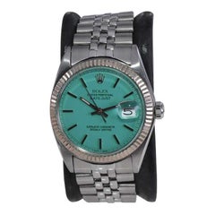 Rolex Stainless Steel Datejust Model with Custom Tiffany Blue Dial Late 1960's