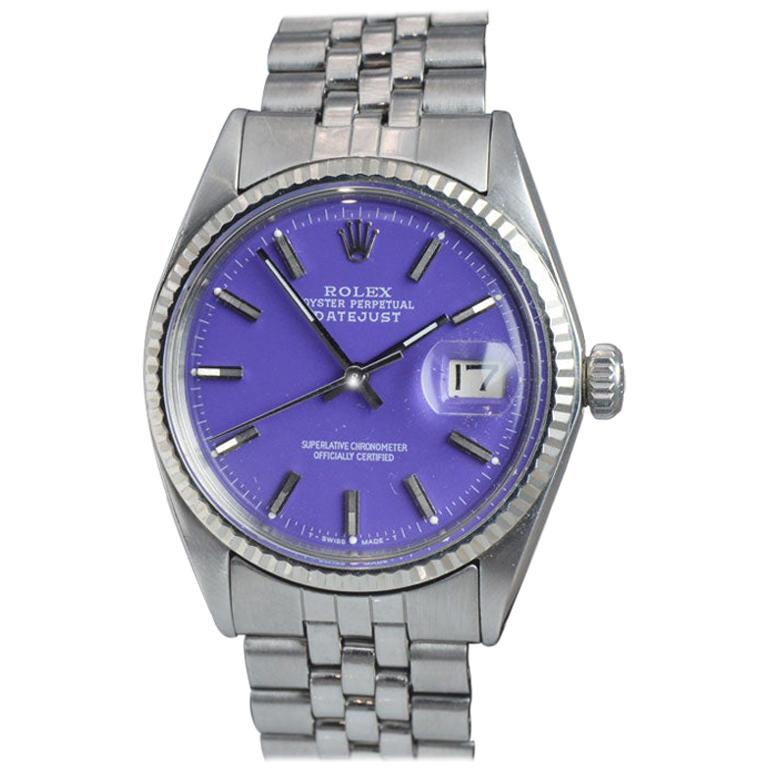 Rolex Stainless Steel Datejust Ref 1601 Custom Purple Dial,  Early 1970's