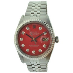 Vintage Rolex Stainless Steel Datejust Ref 1603 Custom Red Diamond Dial, Dated 1977