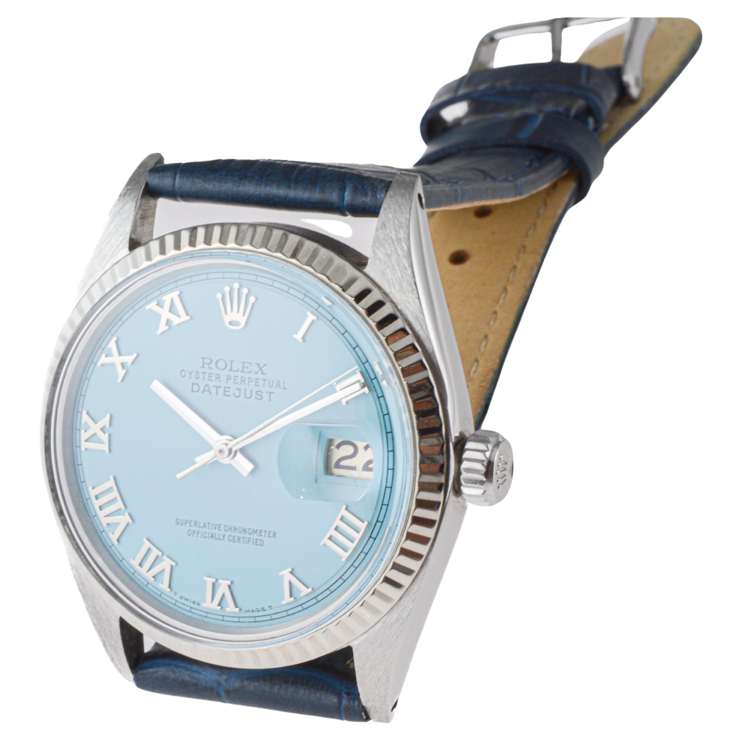 Rolex Stainless Steel Datejust with Custom Blue circa, 1960 / 70's For Sale 5