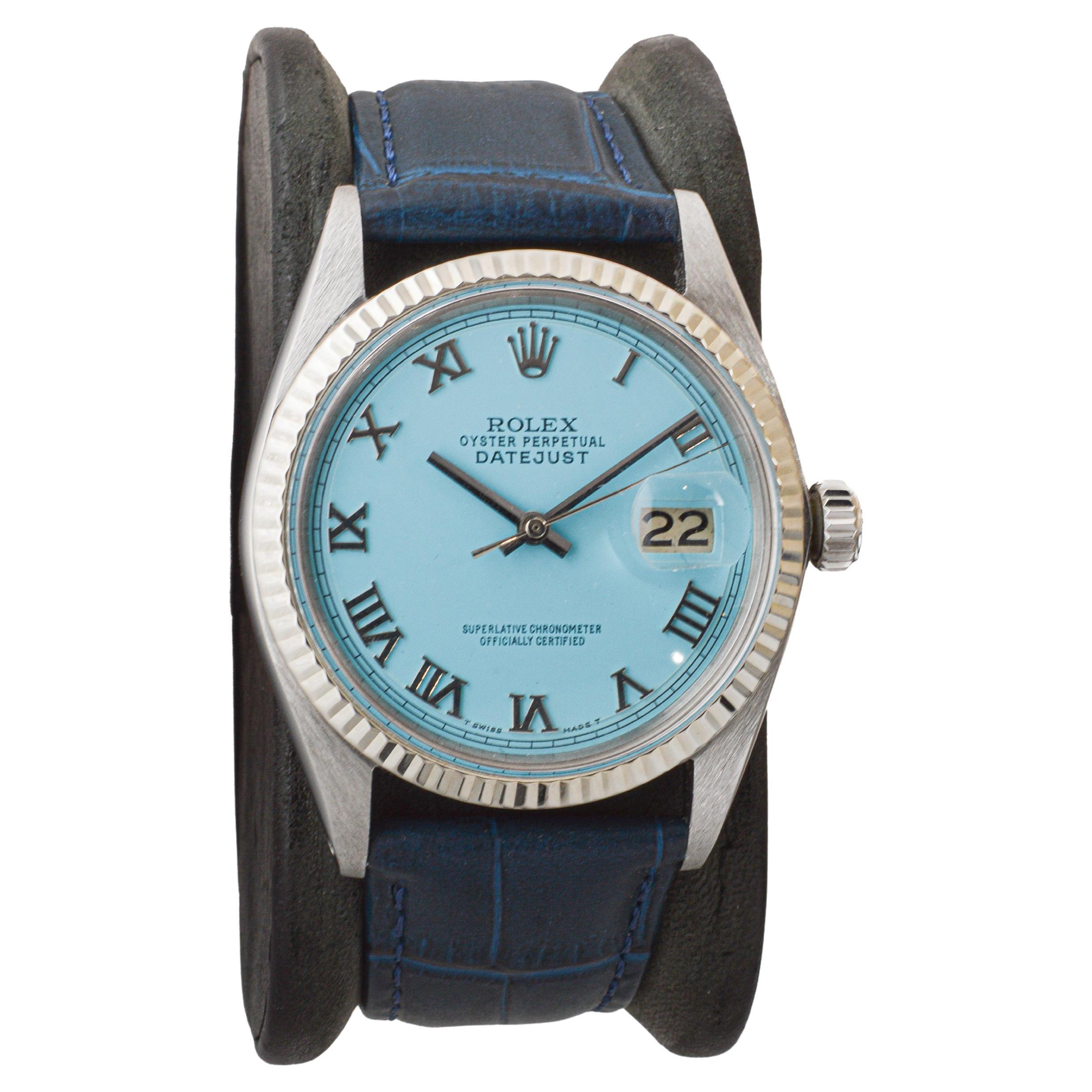 Rolex Stainless Steel Datejust with Custom Blue circa, 1960 / 70's In Excellent Condition For Sale In Long Beach, CA