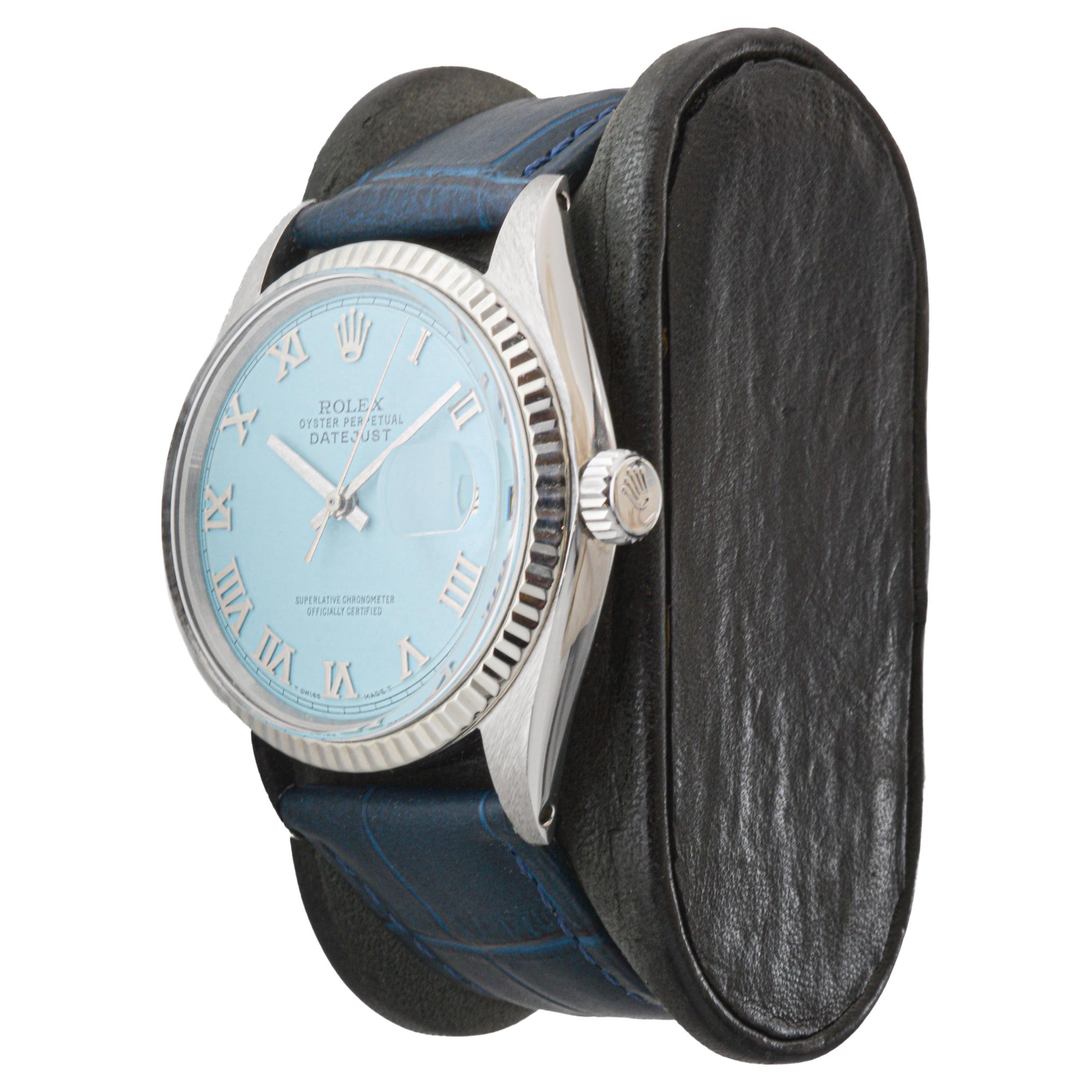 Rolex Stainless Steel Datejust with Custom Blue circa, 1960 / 70's For Sale 1