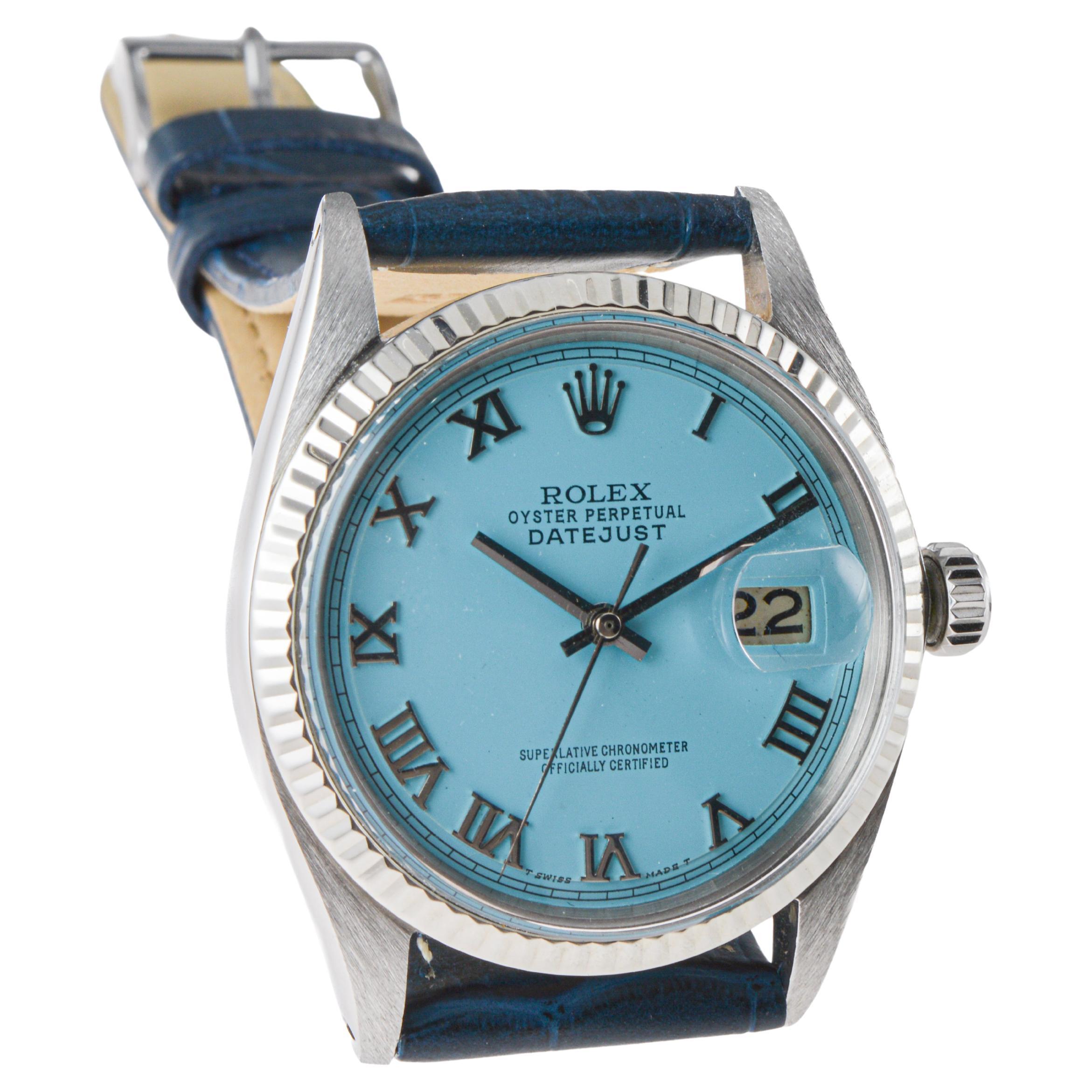 Rolex Stainless Steel Datejust with Custom Blue circa, 1960 / 70's For Sale 3