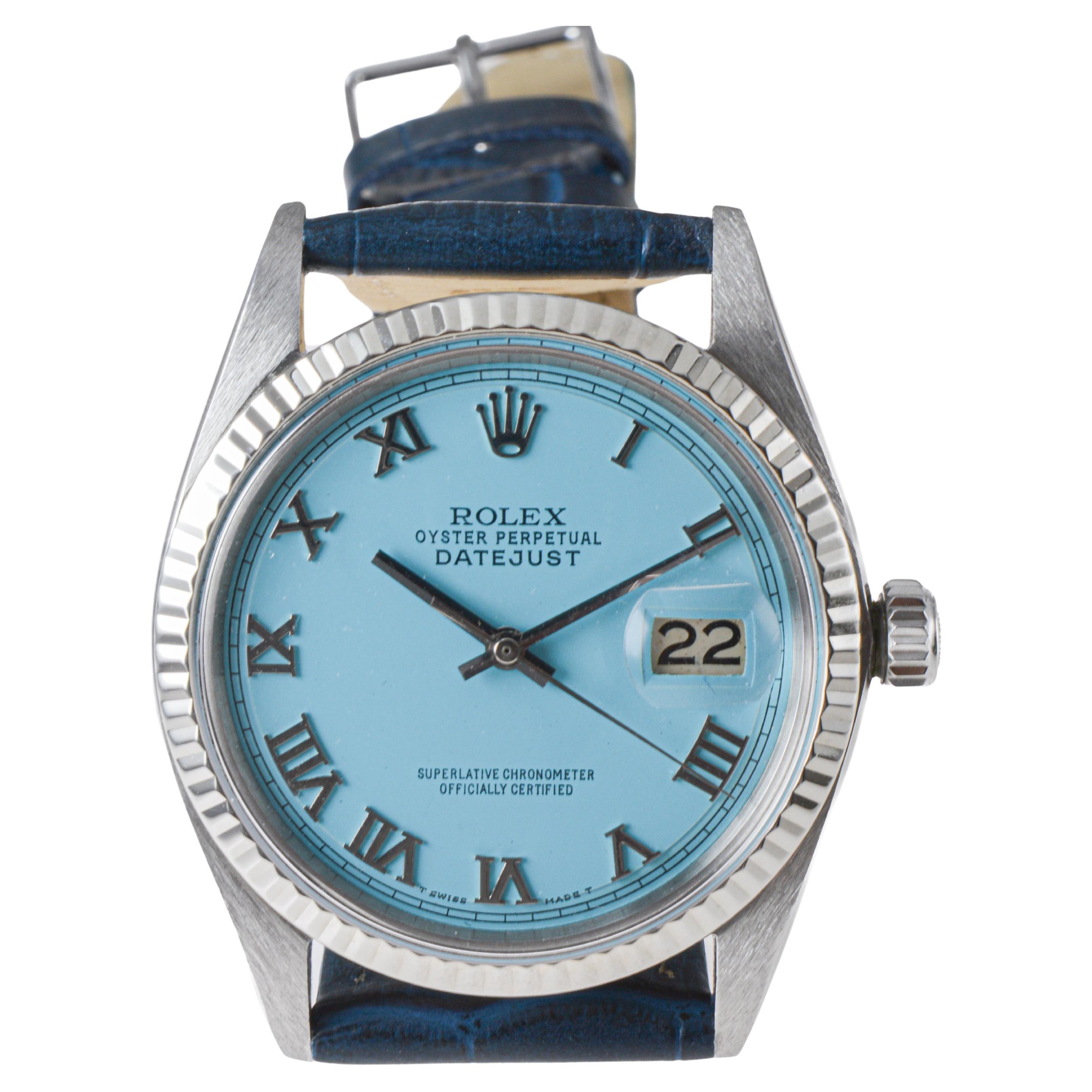 Rolex Stainless Steel Datejust with Custom Blue circa, 1960 / 70's For Sale 4