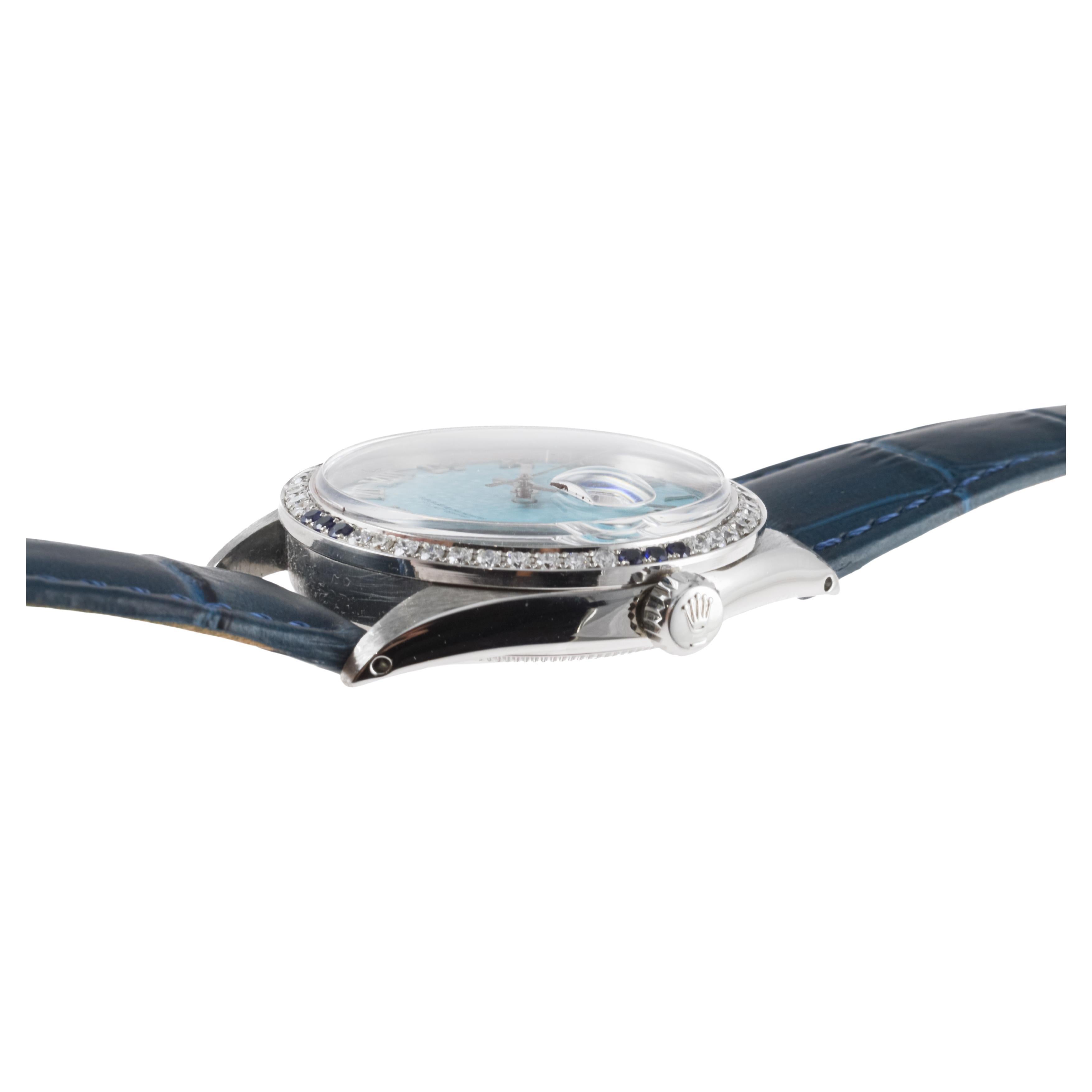Rolex Stainless Steel Datejust with Custom Blue Dial and Diamond Bezel For Sale 10