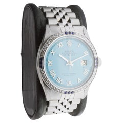 Rolex Stainless Steel Datejust with Custom Blue Dial and Diamond Bezel