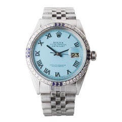 Rolex Stainless Steel Datejust with Custom Blue Dial and Diamond Bezel