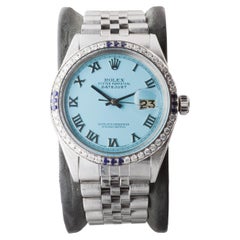 Rolex Edelstahl Datejust mit maßgefertigtem blauem Zifferblatt und Diamant-Lünette
