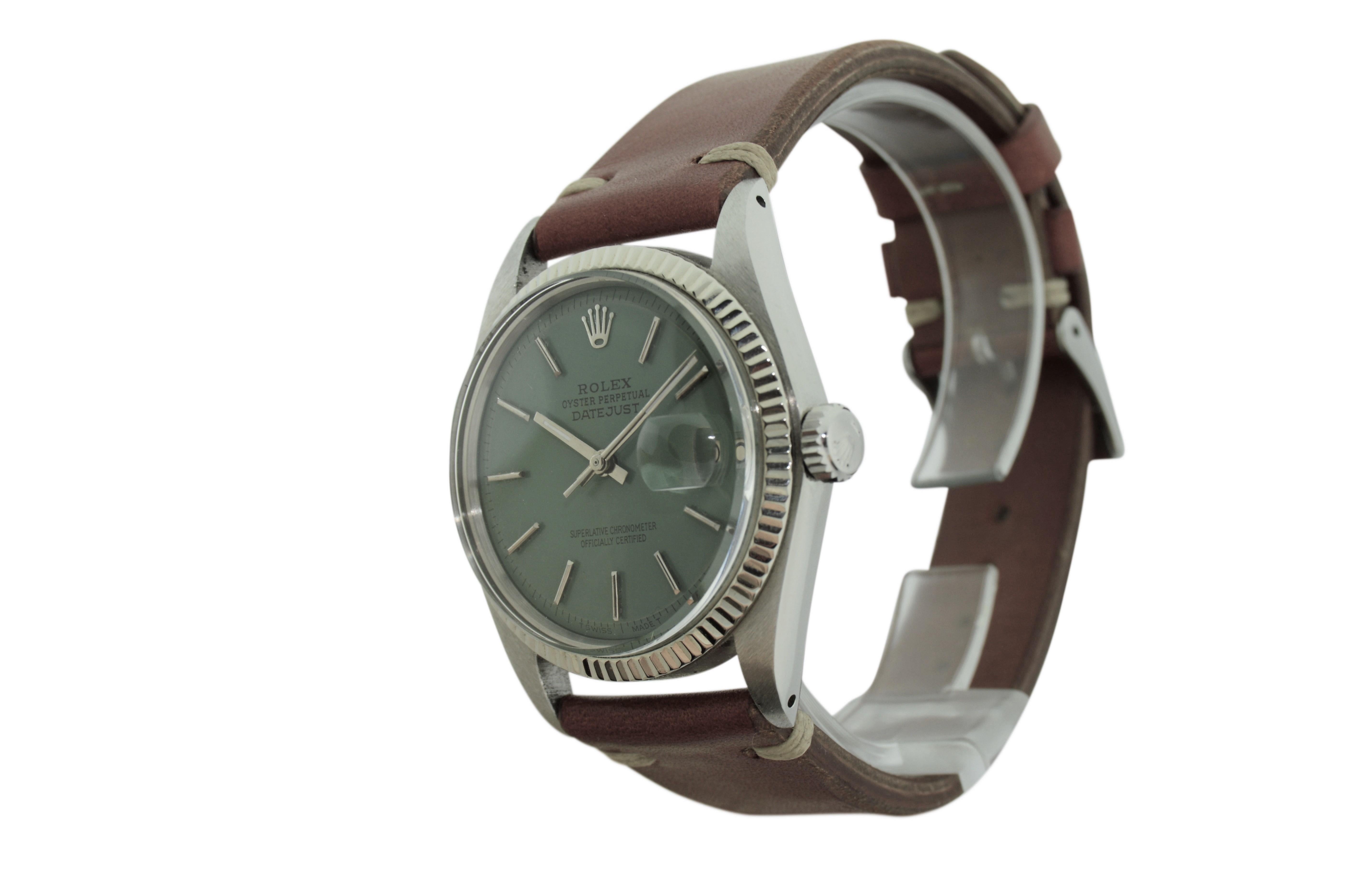 Modern Rolex Stainless Steel Datejust with Custom Contemporary Green Dial 1960s